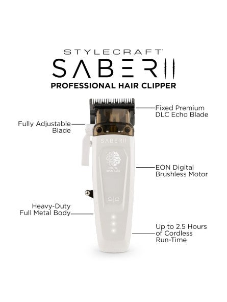 Máquina de Corte Profissional Clipper Saber 2.0 Branca StyleCraft