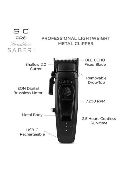 StyleCraft Saber 2.0 Negra Máquina Corte Profissional Clipper