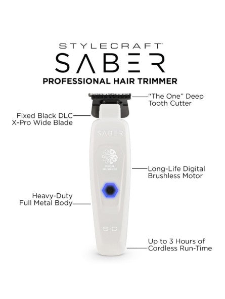 Máquina de Retoques Profissional Trimmer Saber Branca StyleCraft
